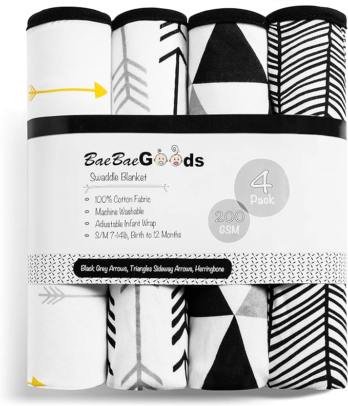 BaeBae Goods Swaddle Blanket, Adjustable Infant Baby Swaddling Wrap Set of 4, Baby Swaddling Wrap Blankets for Boys and Girls Made in Very Soft Cotton