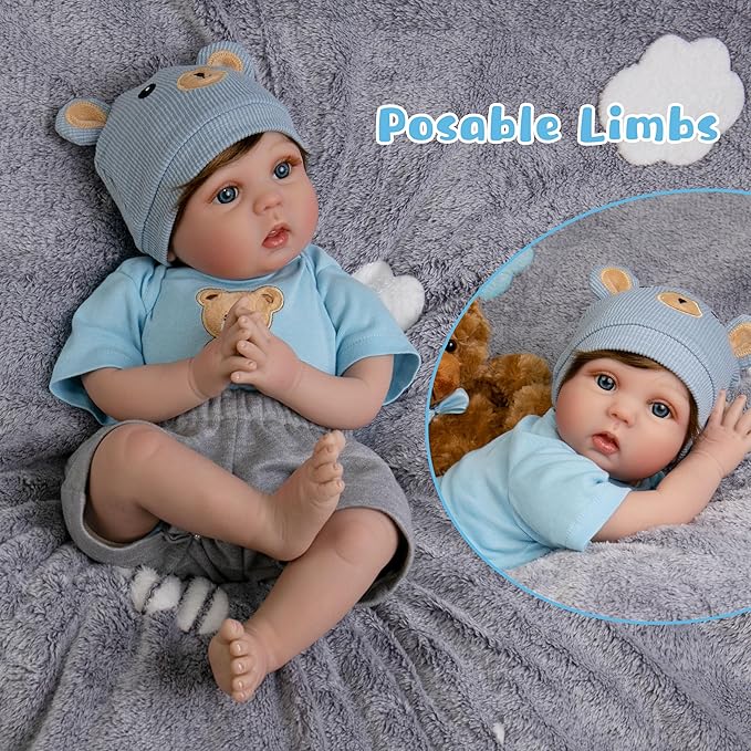 Reborn Baby Dolls 22-Inch Real Life Newborn Dolls Soft Cloth Body Lifelike Baby Doll Boys with Clothes and Toy Accessories Life Size Realistic Baby Doll for Kids Age 3+