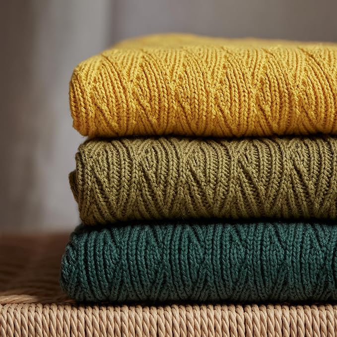 Knitted Organic Cotton Baby Blanket- Swaddle Blanket, 30" x 40" Soft Receiving Blanket for Newborn (Waves-Yellow)