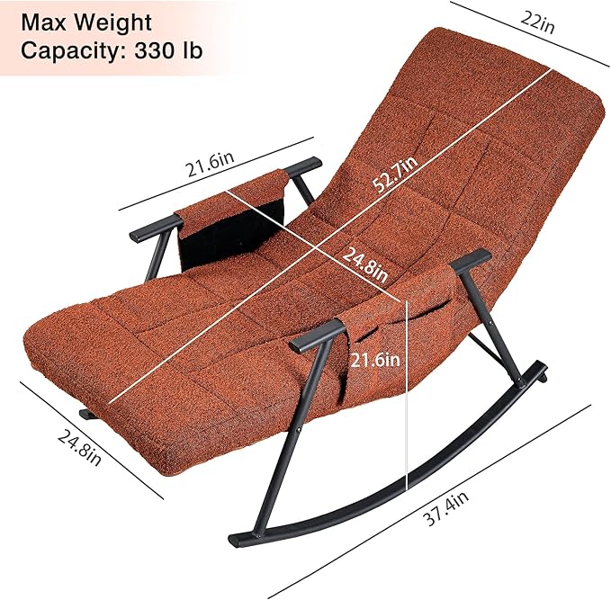 VECELO High Back Nursery Rocking Chair with Foot Rest, Teddy Upholstered Reclining Glider Rocker, Comfy Armchair Padded Seat Removable Side Pockets for Living Room, Bedroom, Balcony