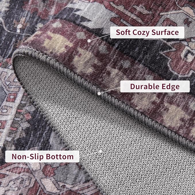 Ciicool Area Rug 5x7ft Washable Rugs for Living Room Non-Slip Indoor Rugs Large Low-Pile Mat Floor Carpet Vintage Rug for Bedroom Dinning Foyer Decor