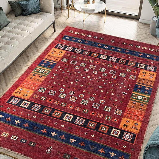 Keen Home Design 6x9 Rug - Machine Washable Area Rug with Non-Slip Backing, Ideal for Living Room, Dining Room, Bedroom - Vintage, Easy Clean, Durable, Low Pile Rug - (6' x 9')