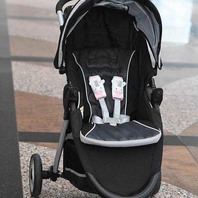 Travel Bug Baby & Toddler 3-Piece Head Support & Strap Covers Set for Car Seats, Strollers & Bouncers … (Unicorn)