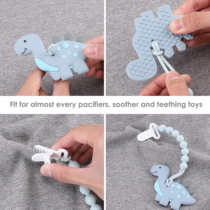 4-Pack Silicone Pacifier Clips with One-Piece Beads for Baby Boys and Girls - Flexible and Rust-Free Holders for Teething Relief and Baby Essentials, Safe for Newborns (Blue)