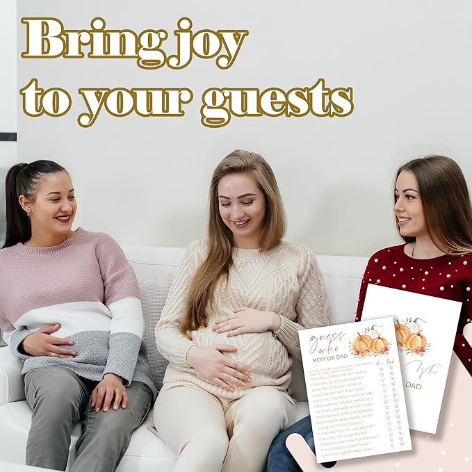 Baby Shower Games, Thanksgiving Guess Who Mom or Dad Game Cards, 25 Sets Baby Gender Reveal Party Decorations Supplies Favors - E01