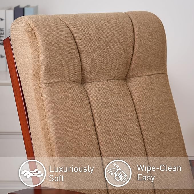 Glider Rocking Chair Nursery with Ottoman Smooth Rocking Motion, Easy to Assemble, Solid Hardwood Base Indoor Adult (Brown)
