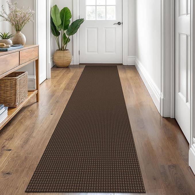 KOZYFLY Runners for Hallways 2x8 ft Washable Kitchen Runner Non Slip Rubber Backed Hall Runners Cotton Entryway Runner Rugs Floor Carpet for Indoor Backdoor Bedroom Kitchen, Reddish Brown/Coffee