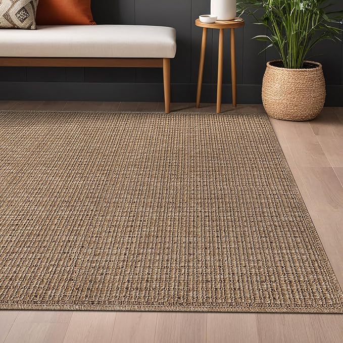 Beverly Rug Easy Jute Natural Large Rug 9x12 Solid Washable Durable Outdoor Indoor Area Rugs for Living Dining Room Patio Office Stain Resistant Non Shedding Indoor Outside Carpet (9 x 12 Natural)