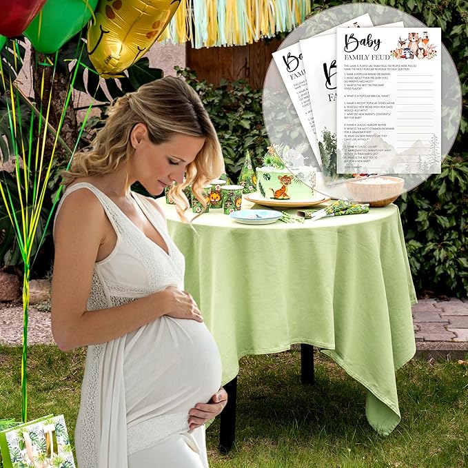 Baby Shower Games for Girl, 30 Safari Animals Baby Family Feud Game Cards + 1 Answer Card, Woodland Gender Reveal Party Decorations Supplies Favors - C06
