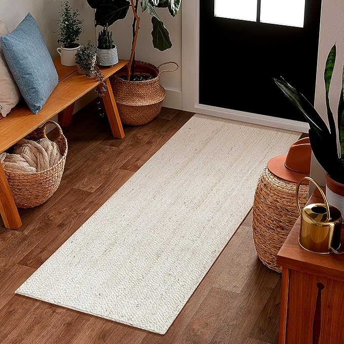 Hausattire Hand Woven Jute Braided Rug, 2'x6' – Off White, Reversible Boho Entry Area Rugs for Kitchen, Living Room I Farmhouse Indoor Outdoor Decorative Floor Rug, 24x72 Inches