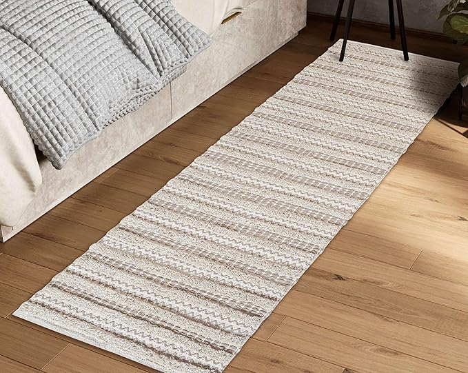 Bedding Craft Runner Rug 2x6' Washable Kitchen Rugs with Tassels Indoor Farmhouse Rugs for Bedroom Aesthetic Tufted Rug for Laundry Room Doorway Living Room_Off White Natural