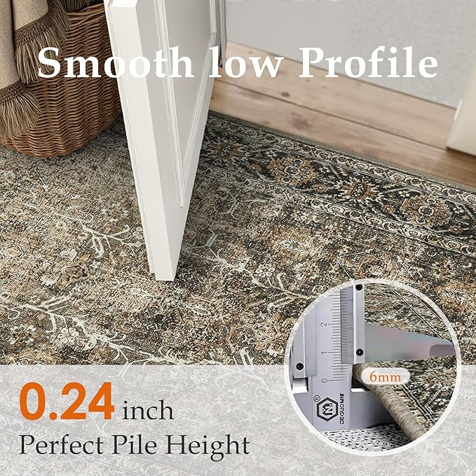 Vintage Area Rug 4x5 Brown Entryway Office Washable Carpet Non Slip Bedroom Indoor Living Room Door Mat Low Pile Traditional Distressed Retro Accent Rug for Dining Room Bathroom Kitchen