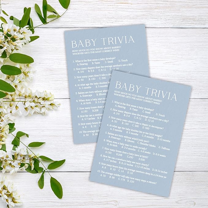 Oh Baby True Or False: Minimalist Baby Shower Game Kit - Mist Blue - 30 Fill-In Cards & Answer Card