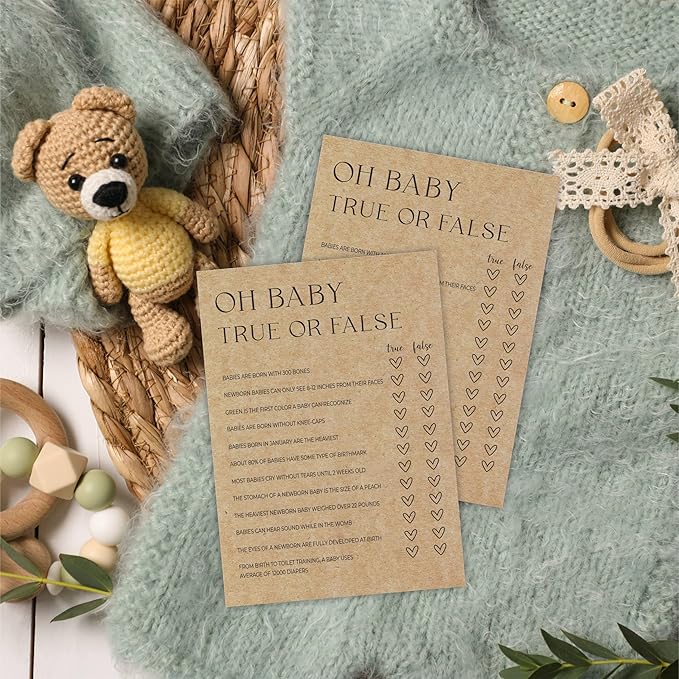 True Or False Baby Shower Game Kit - Set Of 30 Minimalism Brown Game Cards With 1 Answer Card For baby Boy Girl, Baby Announcements, Gender Reveal Games, Party Favors And Supplies-B08