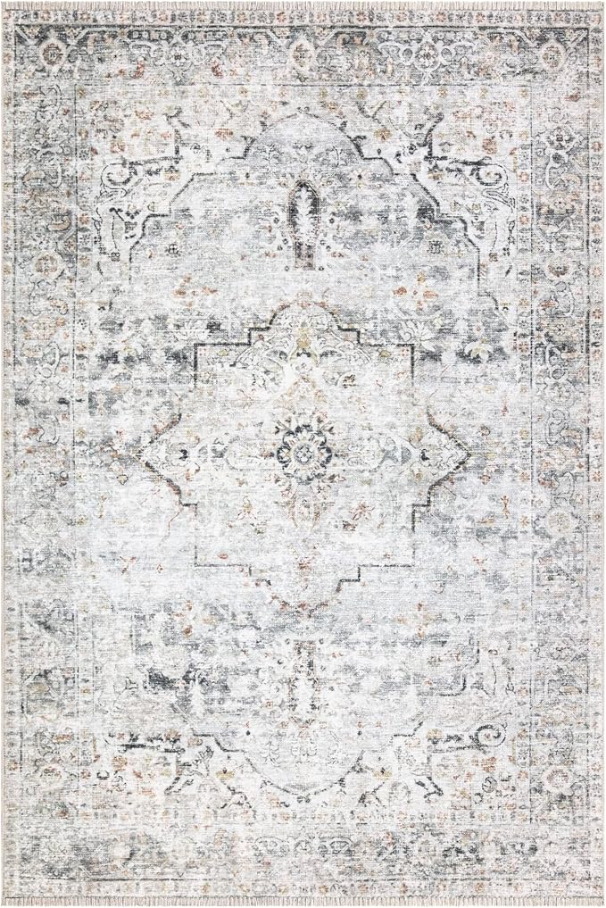 Bloom Rugs Washable Non-Slip 2x3 Rug - Ivory/Gray/Caramel Traditional Oriental Area Rug for Living Room, Bedroom, Dining Room, and Kitchen - Exact Size: 2' x 3'
