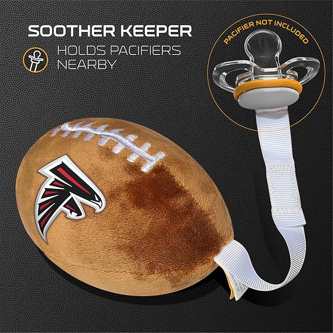 Atlanta Falcons Plush Football Pacifier Holder by Smilo - Officially Licensed NFL Soother Holder - Soft Plush Toy and Dummy Holder - Fits Any Pacifier - Stroller Accessory & Newborn Essential