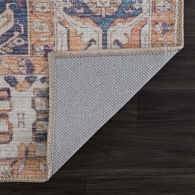 Bloom Rugs Washable 10 ft Runner - Orange/Blue/Beige Traditional Runner for Entryway, Hallway, Bathroom, and Kitchen - Exact Size: 2.5' x 10'