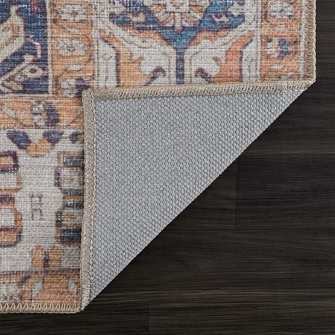Bloom Rugs Washable 9' x 12' Rug - Orange/Blue/Beige Traditional Area Rug for Living Room, Bedroom, Dining Room, and Kitchen - Exact Size: 9' x 12'