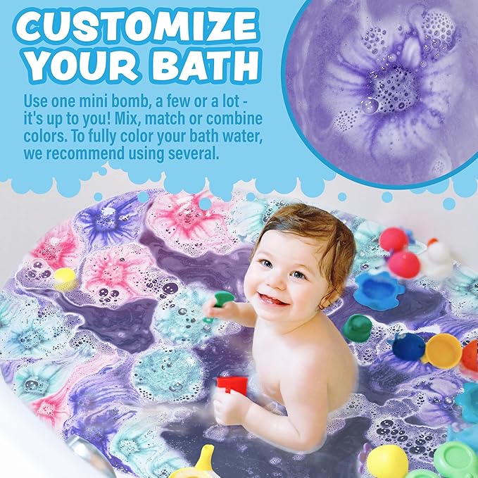 Lil' Bursts Mini Bath Bombs for Kids, 90 Count, Cosmic | Nontoxic | Tiny With A Burst of Color, Foam & Bubbles | Customize With Fun Colors | Create Bath Art