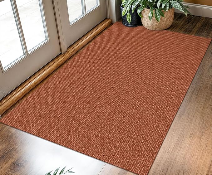 KOZYFLY Rugs for Entryway 3x5 ft Washable Area Rug Non Slip Rubber Backed Entry Rug Woven Indoor Door Mat Cotton Kitchen Rugs Floor Carpet for Entryway, Foyer, Backdoor, Orange/Tan