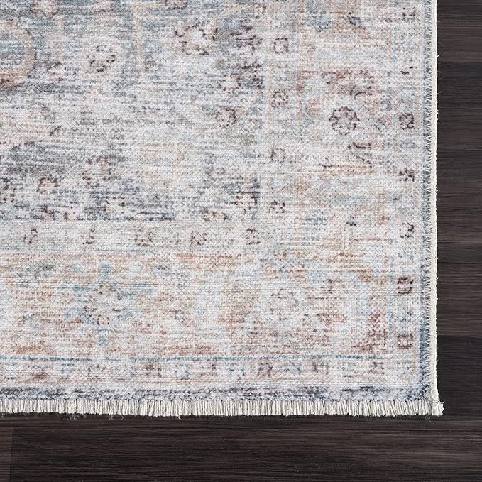 Bloom Rugs Caria Washable Non-Slip 10 ft Runner - Ocean Blue/Brick Traditional Runner for Entryway, Hallway, Bathroom, and Kitchen - Exact Size: 2'6" x 10'