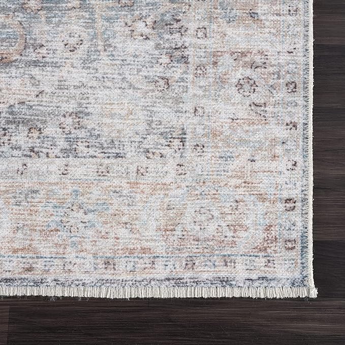 Bloom Rugs Caria Washable Non-Slip 5x7 Rug - Ocean Blue/Brick Traditional Area Rug for Living Room, Bedroom, Dining Room, and Kitchen - Exact Size: 5' x 7'