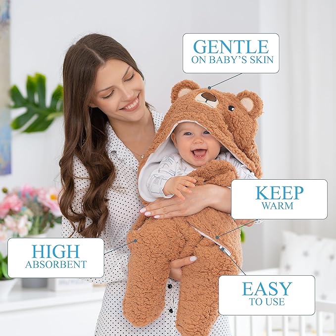 Baby Swaddle Blanket Bear 0-6 Months Cute Organic Ultra Soft Plush NewBorn Baby Essentials Must Have Infants Girls Boys Gender Neutral Stuff, Registry Gift Receiving Swaddling Wrap Clothes Shower Gift