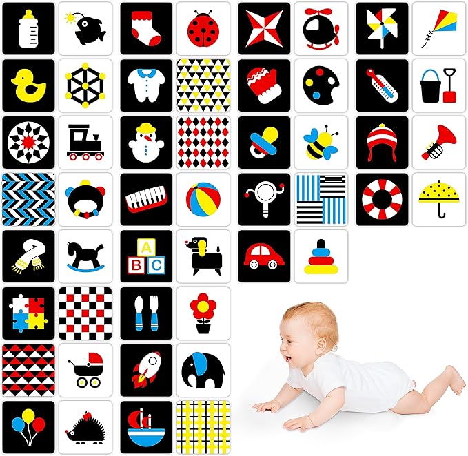 50 Pages Colorful Baby Visual Stimulus Flashcard, 25 PCS High Contrast Color-Coded Cards Educational Sensory Toys for Newborn Infant Gift (3-6 Months, 5.5” X 5.5”)