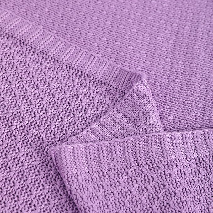 NTBAY Cable Knit Cooling Throw Blanket, Soft and Breathable Throw Blanket 51x67 Inches Made from Rayon Derived from Bamboo for Couch, Sofa, Nap, Light Purple