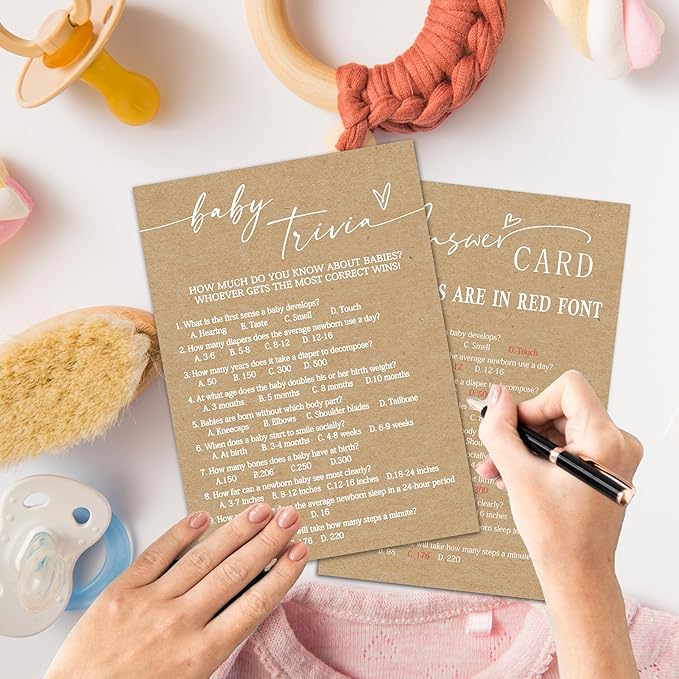 Baby Shower Game Cards - Set of 30 Baby Trivia Game - Double Sided Print Baby Announcement Gender Reveal Game Card for Parents to Be - Baby Shower Party Activities Supplies - B07