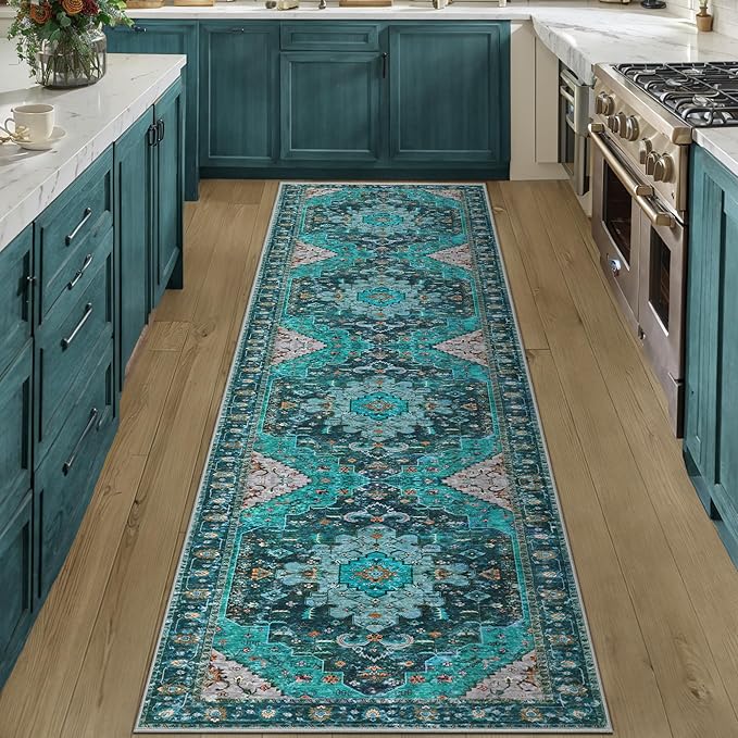 Ciicool Washable Vintage Runner 2' x 10' ft Hallway Rug Carpet, Boho Low Pile Long Non Slip Soft Kitchen Carpet Indoor Oriental Throw Rug