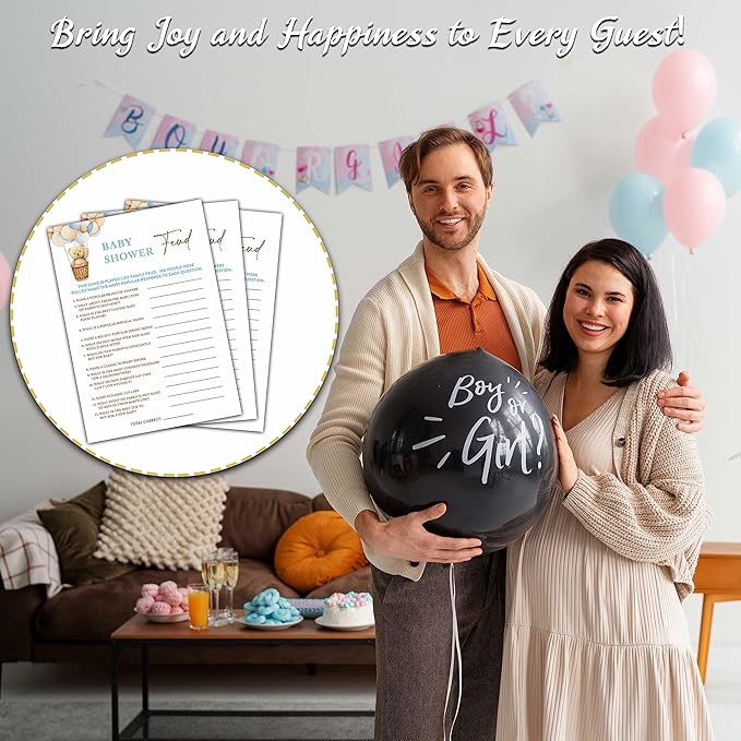 YSTEP We Can Bearly Wait Baby Shower Games, 30 Baby Shower Feud Game Cards with 1 Answer Card, We Can Bearly Wait Gender Reveal Party Supplies Favors (5"x7") - E07