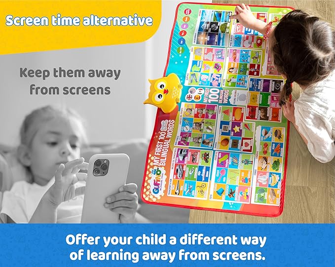 First 100 Words Bilingual Electronic Alphabet Poster – Interactive Learning Chart for Kids | 100 First Words in English & Spanish | Educational Talking Wall Poster