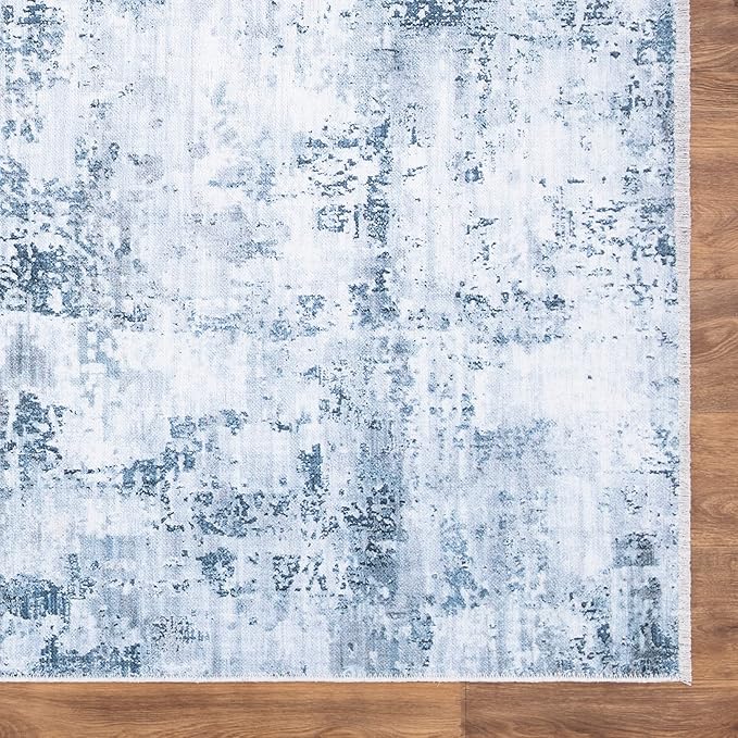 Bloom Rugs Caria Washable Non-Slip 12 ft Runner - Blue/Gray Modern Abstract Runner for Entryway, Hallway, Bathroom, and Kitchen - Exact Size: 2'6" x 12'