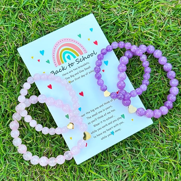Back to School Bracelets Matching Heart Mommy and Me Wish Strings Bracelet Set First Day of School Gifts