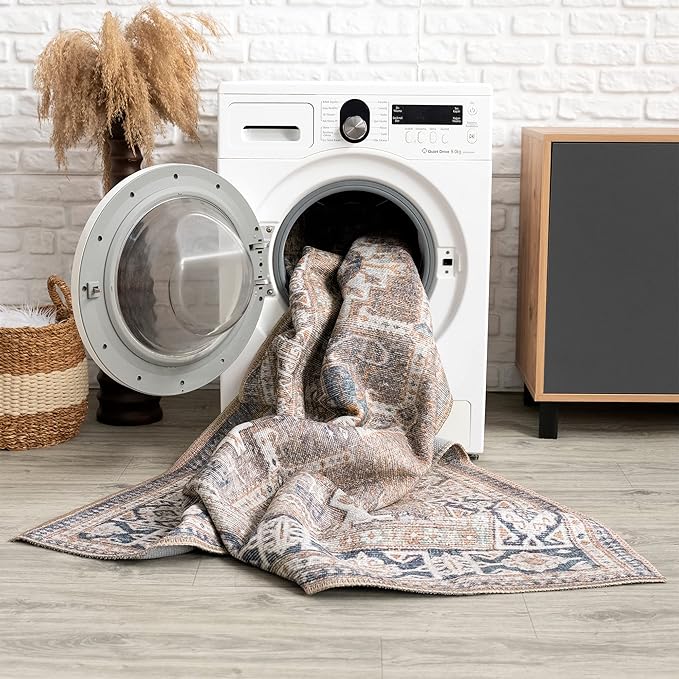 Bloom Rugs Washable 9' x 12' Rug - Brown/Blue/Orange Traditional Area Rug for Living Room, Bedroom, Dining Room, and Kitchen - Exact Size: 9' x 12'