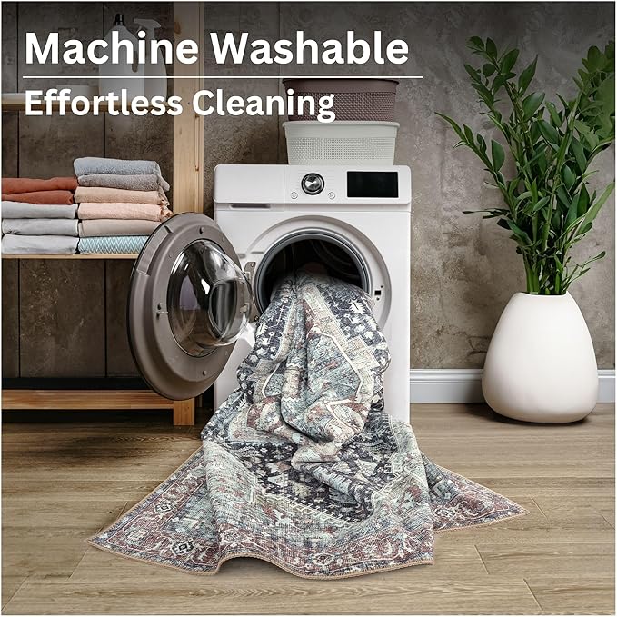 Bloom Rugs Washable Non-Slip 10 ft Runner - Charcoal/Brown Traditional Medallion Runner for Entryway, Hallway, Bathroom, and Kitchen - Exact Size: 2.5' x 10'