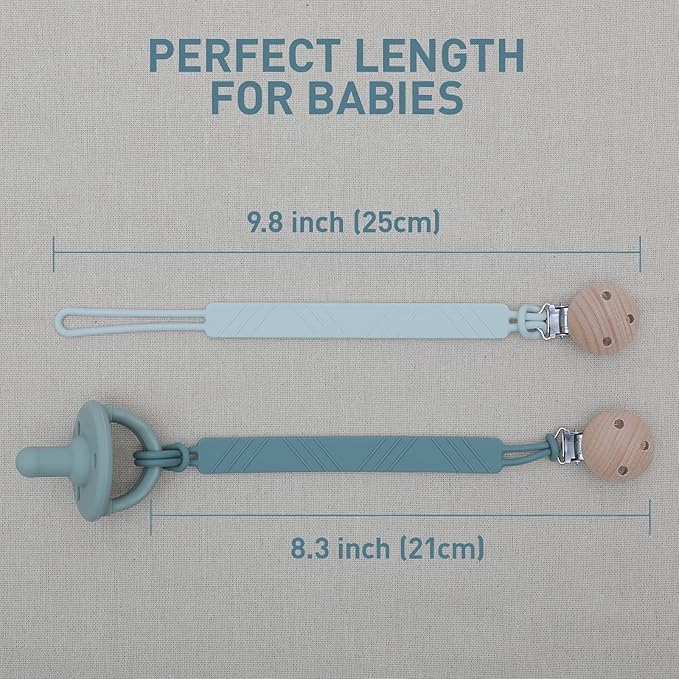 Silicone Pacifier Clip Holder for Baby Boy and Girl, Fits for Most Pacifier Teethers & Small Toys in Place, BPA Free (Sand+Light Grey)