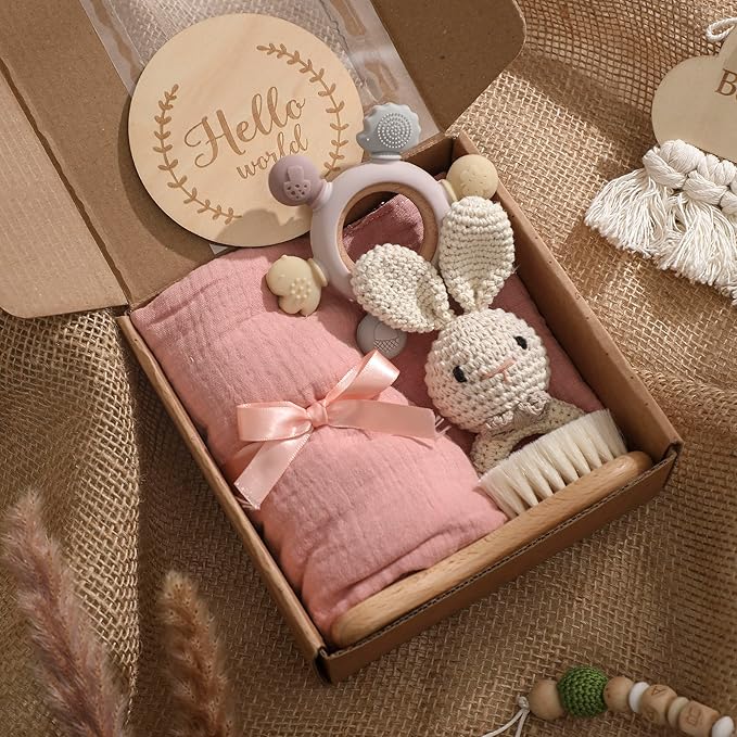 EERKEOD Baby Gift Set for Newborn New Baby Gift Set - Newborn Baby Essentials Baby Bath Set with Baby Blanket Baby Rattle - New Born Baby Girls Gift & Baby Boy Gifts for Baby Shower