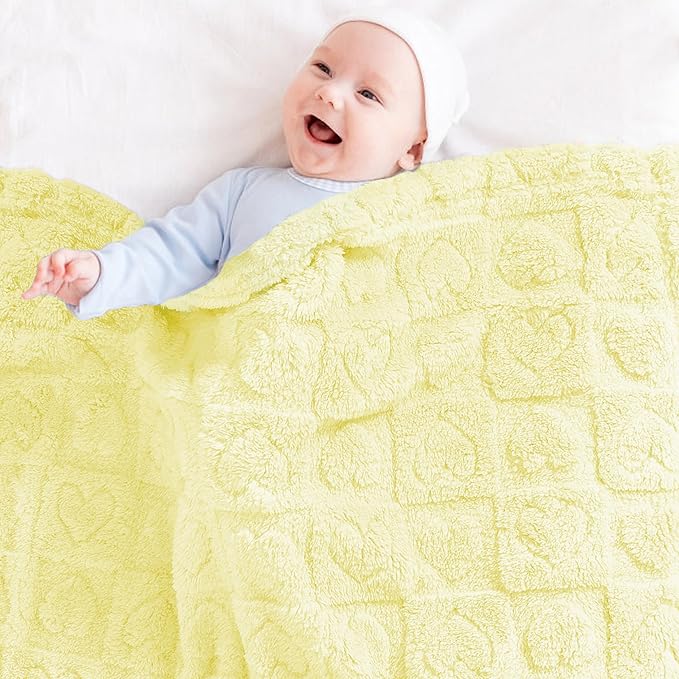 Yurhap Fleece Baby Blanket Heart Checkered Blanket, Ultra Soft Cozy Baby Blankets for Girls Boys, Fluffy Infant Toddler Newborn Receiving Blankets for Crib Stroller 30”×40” (Yellow)