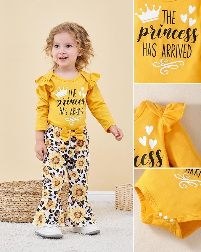 Newborn Baby Girl Clothes Infant Outfits Clothing Ruffle Romper Bell Bottoms Flared Pants Outfit Sets for Baby Girls