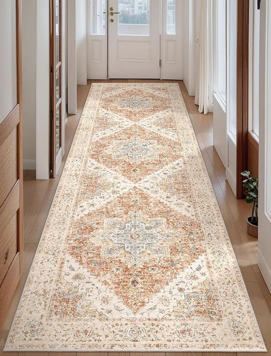 Ciicool Washable Vintage Runner Rug - 2'6" x 10' ft Hallway Carpet, Boho Low Pile Long Non Slip Soft Stair Runner Kitchen Carpet Indoor Oriental Throw for Living Room Bathroom Entry