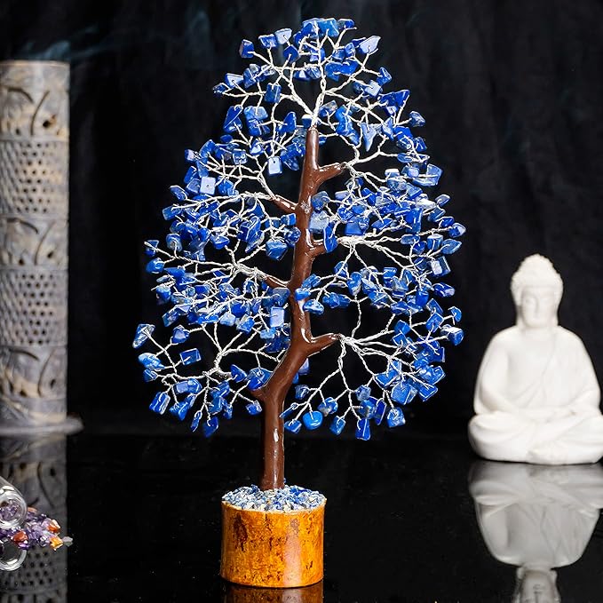 Lapis Lazuli Crystal Tree of Life Healing Crystals Spiritual Blue Shelf Decorations & Crystal Decor Feng Shui Table Decor Gifts for Men Dad & Boyfriend or Perfect Housewarming Home Accents Gift