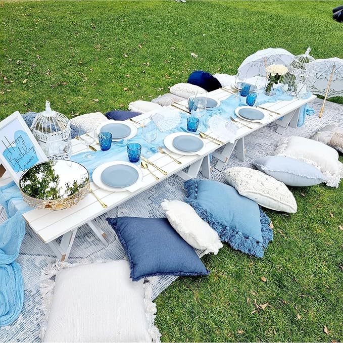 12Pack Baby Blue Cheesecloth Table Runner 35x120Inch Cheese Cloth Table Runners 10FT Boho Gauze Rustic Sheer Table Runner for Party Wedding Bridal Shower Baby Shower Decorations Boy Party Decor