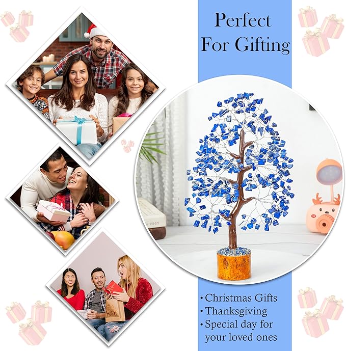 Lapis Lazuli Crystal Tree of Life Healing Crystals Spiritual Blue Shelf Decorations & Crystal Decor Feng Shui Table Decor Gifts for Men Dad & Boyfriend or Perfect Housewarming Home Accents Gift