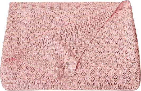 NTBAY Cable Knit Cooling Toddler Blanket, Soft and Breathable Baby Blanket 30x40 Inches Made from Rayon Derived from Bamboo for Crib, Stroller, Nursery, Pink