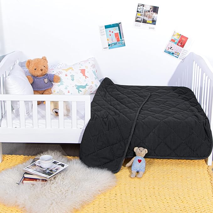 NTBAY Down Alternative Toddler Comforter, Lightweight and Warm Solid Color Baby Crib Quilted Blanket, 39x47 inches, Black