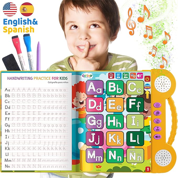 Interactive Bilingual Toy | Talking Busy Book for Toddlers 3-5 | Spanish Workbook with Dry Erase Activities | Preschool School Supplies in Spanish and English