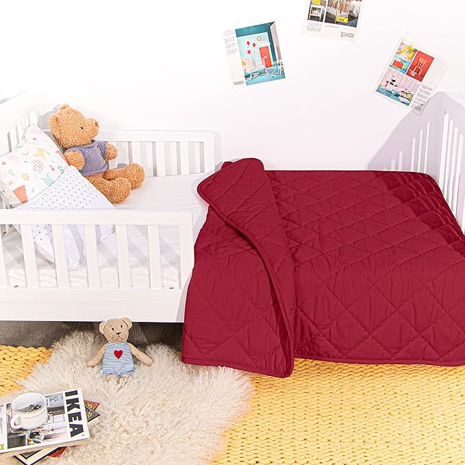 NTBAY Down Alternative Oversized Toddler Comforter, Super Soft and Warm Solid Color Baby Crib Quilted Blanket, 43x60 inches, Red