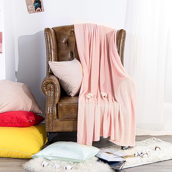 NTBAY Cable Knit Cooling Throw Blanket, Soft and Breathable Throw Blanket 51x67 Inches Made from Rayon Derived from Bamboo for Couch, Sofa, Nap, Pink